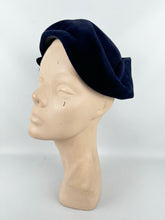 Load image into Gallery viewer, Original 1950&#39;s Dark Blue Fur Felt Hat with Bead and Sequin Trim *
