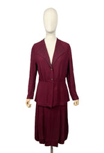 Load image into Gallery viewer, Stunning Original 1940&#39;s Burgundy Two Piece Crepe Suit with Soutache and Trapunto Quilting - Bust 40 42
