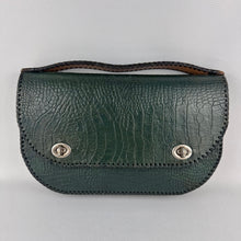 Load image into Gallery viewer, Original 1940’s Dark Green Mock Croc Leather Handbag
