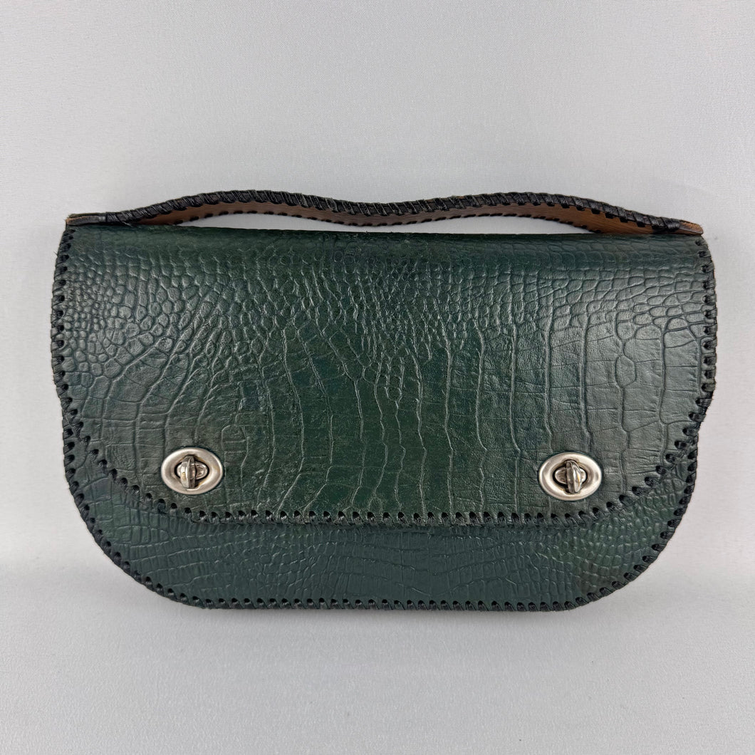 Original 1940’s Dark Green Mock Croc Leather Handbag