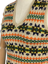 Load image into Gallery viewer, Beautiful Vintage Fair Isle Slipover in Blue, Brown, Green, Yellow and Orange on Beige - Bust 32 34
