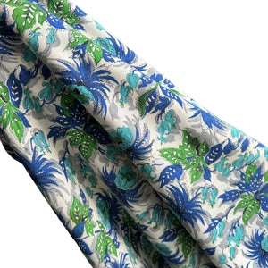 Original 1940's Ivory, Green and Blue Floral Crepe Dressmaking Fabric - 35" x 140"