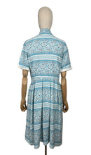 Load image into Gallery viewer, Original 1940&#39;s 1950&#39;s Blue, White and Black Stripe Cotton Floral Day Dress - Bust 36
