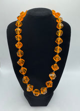 Load image into Gallery viewer, Original 1950&#39;s Mid Century Amber Coloured Plastic Faceted Bead Necklace with Barrel Clasp
