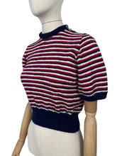 Load image into Gallery viewer, Reproduction 1940&#39;s Hand Knitted Jumper in Red, White and Blue Stripes - Bust 34
