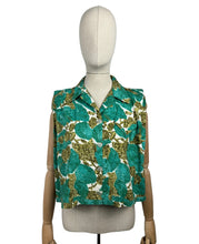 Load image into Gallery viewer, Original 1950&#39;s Turquoise, Brown and Ivory Abstract Print Sleeveless Top - Bust 40 42 *
