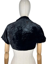 Load image into Gallery viewer, Original 1930's or 1940's Inky Black Velvet Evening Bolero - Bust 32 34
