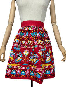 Original 1960's Bright Floral Tyrolean Print Red, Pink, Yellow, Blue and White Cotton Pinny - Waist 26 *