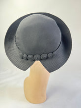 Load image into Gallery viewer, Original 1930's Black Hat with Swirl Trim Detail and High Brim *
