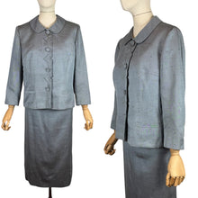 Load image into Gallery viewer, Original 1950's Davidow Grey Fleck Wool Suit with Covered Buttons - Bust 42 44
