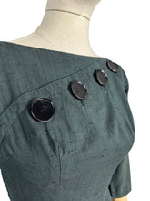 Load image into Gallery viewer, Original 1950&#39;s Black Slub Cotton Wiggle Dress by Pat Hartly - Bust 30 32
