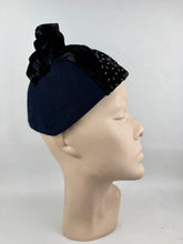 Load image into Gallery viewer, Original 1930s Navy Felt and Black Velvet Beaded Hat *
