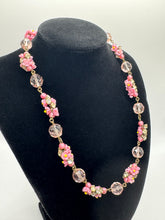 Load image into Gallery viewer, Original 1930&#39;s Art Deco Pressed Glass Flower Necklace in Pink and Yellow with Clear Paste
