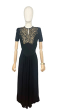 Load image into Gallery viewer, Original 1940’s Black Crepe Evening Dress with Lattice Work Front - Bust 32 34
