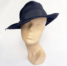 Load image into Gallery viewer, Original 1930&#39;s 1940&#39;s Dark Blue Wool Felt Fedora with Grosgrain Trim *
