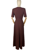 Load image into Gallery viewer, Original 1940&#39;s Chocolate Brown Crepe Full Length Belted Evening Dress with Bead and Sequin Trim - Bust 34&quot; 35&quot;
