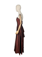 Load image into Gallery viewer, Original 1940's Full Length Evening Dress in Bronzed Maroon Artificial Silk - Bust 36
