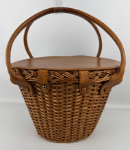 Load image into Gallery viewer, Original 1950&#39;s Tan Wicker and Leather Handbag
