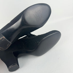 Original 1940's CC41 Deadstock Styl-EEZ Black Suede Lace Up Shoes - Narrow UK 4