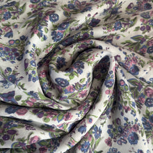 Load image into Gallery viewer, Original 1940&#39;s White Crepe Dressmaking Fabric with Floral Print in Purple, Pink, Blue and Green - 35&quot; x 132&quot;
