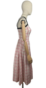 Original 1950's White and Pink Check Barbie Day Dress with Black Trim - Bust 32 *