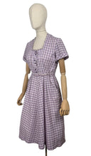 Load image into Gallery viewer, Original 1950&#39;s Lilac, Black, White and Grey Belted Check Dress by Roxanne Adams - Bust 38
