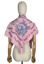 Load image into Gallery viewer, Original 1940&#39;s or 1950&#39;s Silk Crepe Scarf in Pale Pink with White and Blue Floral - Great Headscarf
