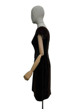 Load image into Gallery viewer, Original 1950's Slimuette Dark Brown Cotton Velvet Wiggle Dress with Hip Drape - Bust 34
