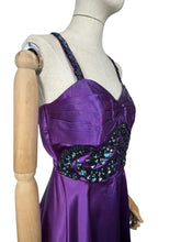 Load image into Gallery viewer, Original 1950&#39;s Purple Satin Evening Dress with Beautiful Sequin Detail - Bust 40 *
