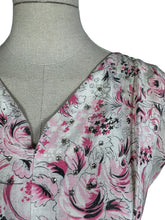 Load image into Gallery viewer, Original 1950's Dress and Jacket Set in White with Pink and Black Floral and Paste Trim - Bust 34 35
