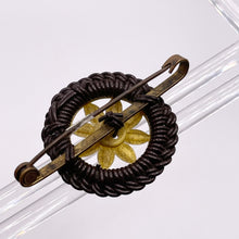 Load image into Gallery viewer, Original 1940&#39;s Black and White Wartime Make Do and Mend Wire Brooch with Flower Middle
