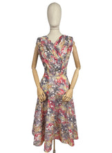 Load image into Gallery viewer, Original 1950&#39;s Nylon Dress with Full Circle Skirt in Grey, Red, Yellow and White - Bust 38 40 *
