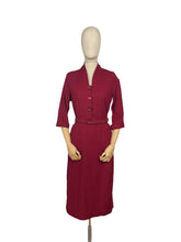 Load image into Gallery viewer, Original 1950&#39;s Burgundy Wool Belted Wiggle Dress with Pockets by &#39;A Trustyle Model&#39;  - Bust 36 38 *
