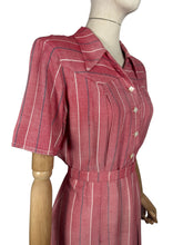 Load image into Gallery viewer, RESERVED FOR KAT DO NOT BUY Original 1940's Lightweight Wool Day Dress in Red and White Herringbone with Blue Stripe - Bust 38
