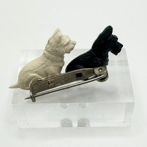 Original 1940's 1950's Black and White Double Scottie Dog Brooch