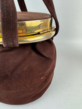 Load image into Gallery viewer, Original 1940&#39;s Chocolate Brown Suede Bag with Gold-tone Frame and Clasp
