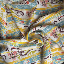 Load image into Gallery viewer, Original 1930's or 1940's Heavy Linen Novelty Print Chinese Dragon Dressmaking Fabric in Mustard, Rust, Chartreuse, Turquoise Blue and Black - 36" x 232" *
