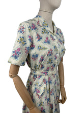 Load image into Gallery viewer, Original 1940&#39;s 1950&#39;s Cotton Belted Day Dress with Floral Print in Blue, Pink, Green and Yellow - Bust 38
