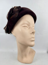 Load image into Gallery viewer, Original 1950’s Dark Brown Felt Hat with Feather and Bow Trim *
