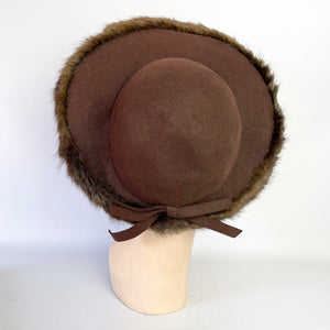 Original 1940’s Chocolate Brown Arnold Constable & Co New York Creation Felt Hat Trimmed with Real Fur *