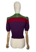 Load image into Gallery viewer, Reproduction 1940&#39;s Hand Knitted Three Colour Stripe Pure Wool Jumper in Green, Red and Purple - Bust 34 36
