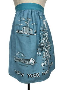 Original 1960's Blue, Black and White Cotton Pinny from New York World's Fair 1964 1965 - Waist 26 *