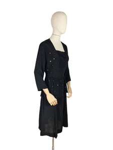 Original 1940's Dress with Peplum Front and Sequin Decoration - Bust 38 *