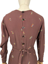 Load image into Gallery viewer, Original 1930’s Chocolate Brown Long Sleeved Crepe Day Dress with Button Back and Original Belt - Bust 34 36
