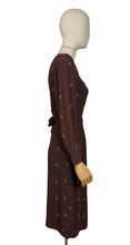 Load image into Gallery viewer, Original 1930’s Chocolate Brown Long Sleeved Crepe Day Dress with Button Back and Original Belt - Bust 34 36
