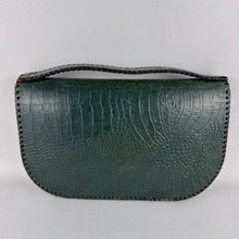 Load image into Gallery viewer, Original 1940’s Dark Green Mock Croc Leather Handbag
