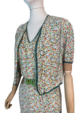 Load image into Gallery viewer, Original 1930's Dress and Faux Bolero Floral Belted Day Dress in Green, Rust and Yellow - Bust 42
