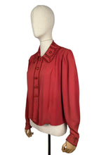 Load image into Gallery viewer, Original 1930&#39;s Rust Long Sleeved Crepe Blouse with Broderie Anglaise Trim - Bust 38 40
