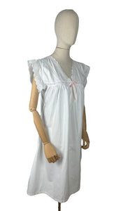 Antique Edwardian Crisp White Cotton Shift with Broderie Anglaise and Peach Ribbon Trim