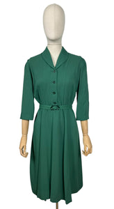 Original 1940’s Green Cotton Belted Day Dress - Bust 38 40